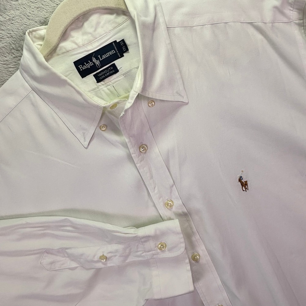 Ralph Lauren Mens Shirt 17.5 33 White Yarmouth Cotton Button Down Long Sleeve